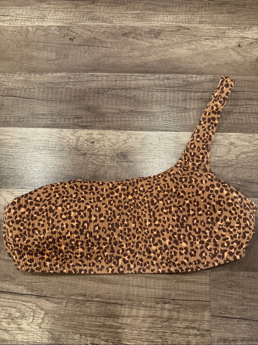 Aerie, One-Shoulder Leopard Print Bikini Top - Brown